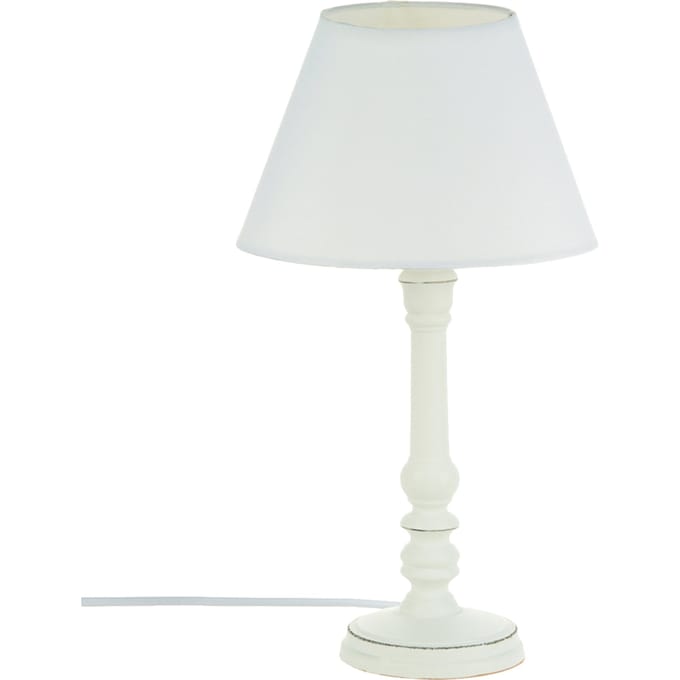 Stijlvol Tafelmodel Lamp met Houten Basis en Witte Patina - E14 Fitting
