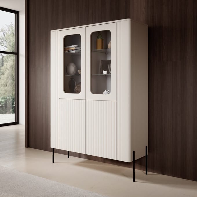 Meubella - Vivi - Vitrinekast - Beige - 110x40x160 cm