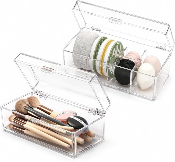 Makeup tafel organiser set van 2 - stapelbare transparante ladeboxen - elegant en duurzaam - SnelShoppen