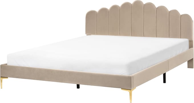 SAUVIAN - Bed - Taupe - 180 x 200 cm - Fluweel