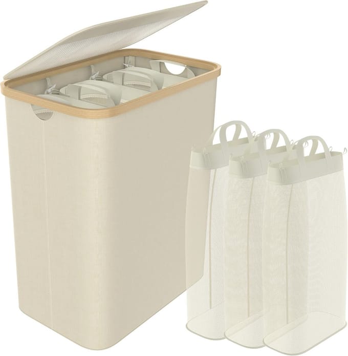 Oxford Fabric Wasmand met 3 Compartimenten en Bamboo Frame