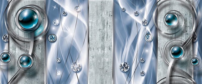 Silver Blue Black Abstract Modern Art Photo Wallcovering