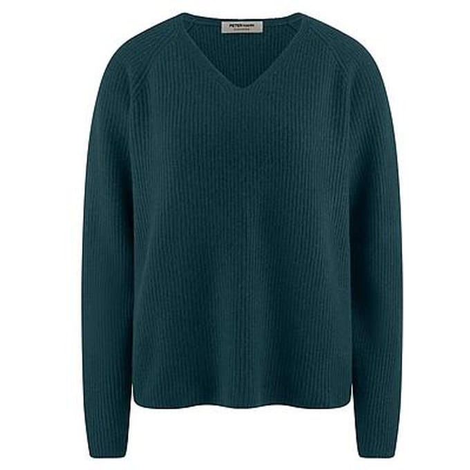 Trui V-hals 100% kasjmier Van Peter Hahn turquoise