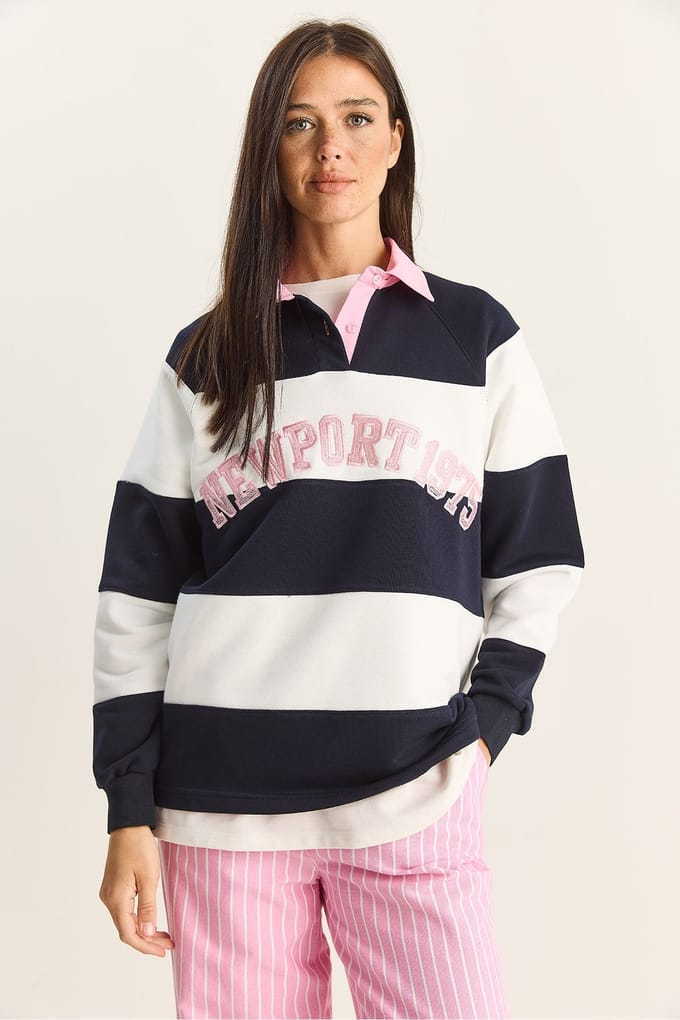 Overmaat Polo Kraag Geborduurde Sweatshirt