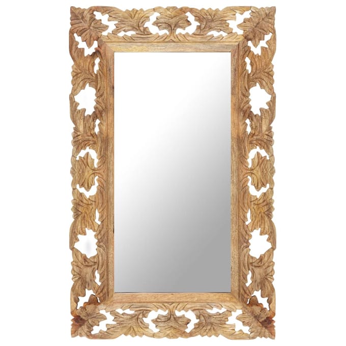 vidaXL - Spiegel - handgesneden - 80x50 - cm - massief - mangohout - bruin