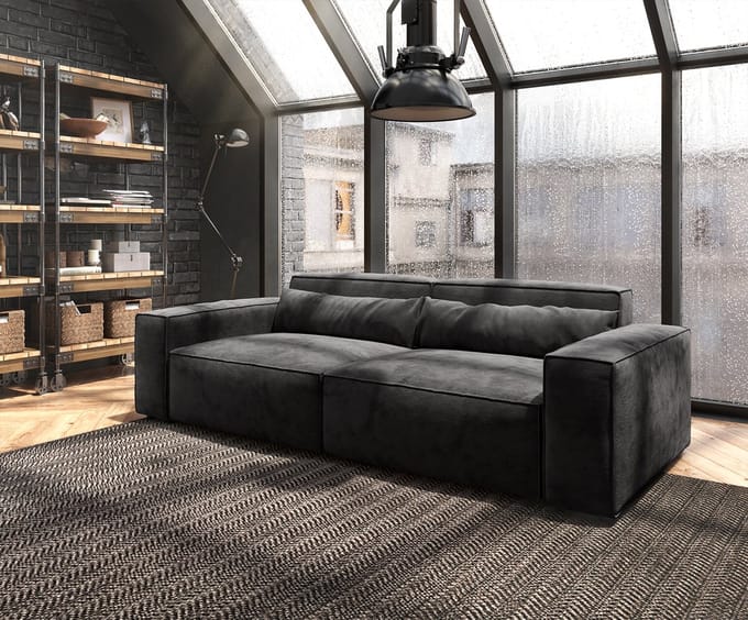 Big-Sofa Sirpio 230x95 cm microvezel zwart