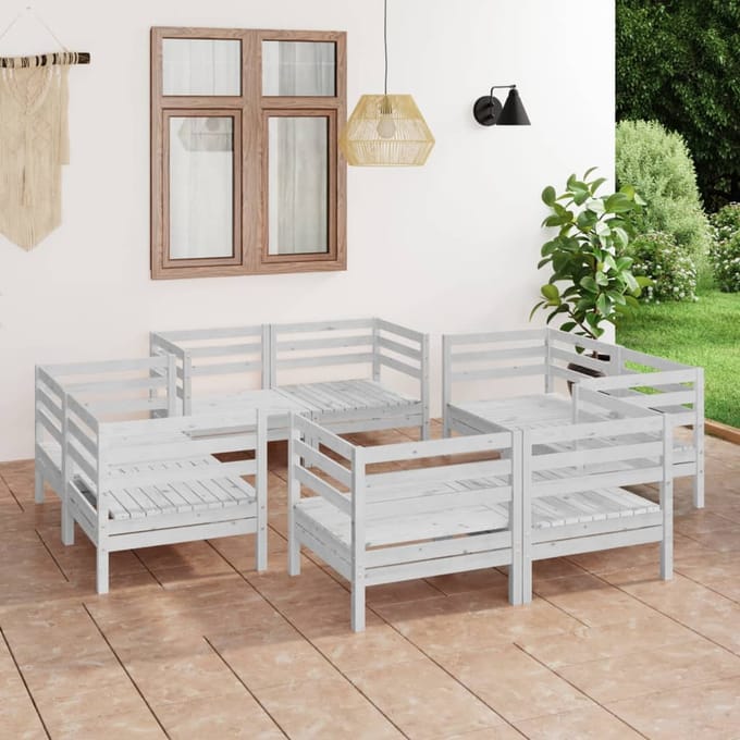 vidaXL - 8-delige - Loungeset - massief - grenenhout - wit