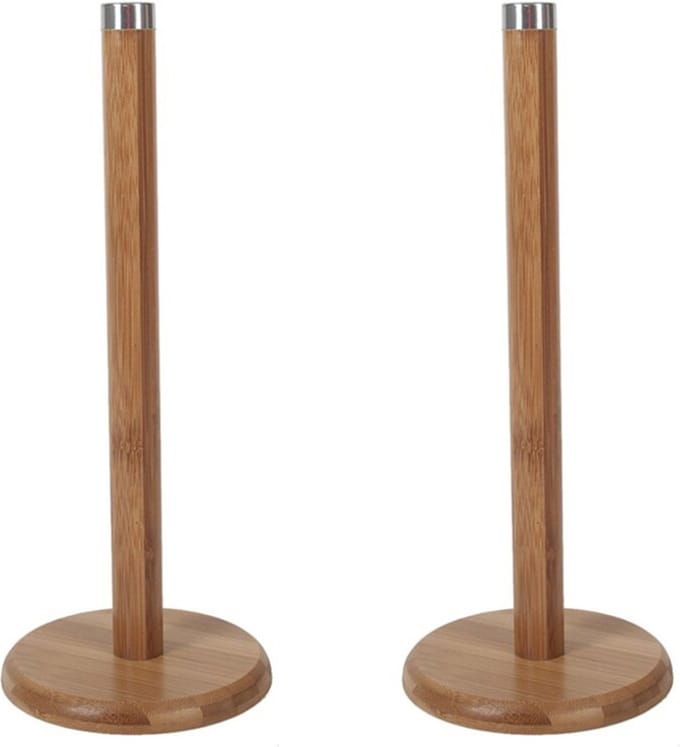Gerimport Keukenrolhouder - 2x - bamboe hout - staand model - D14 x H32 cm