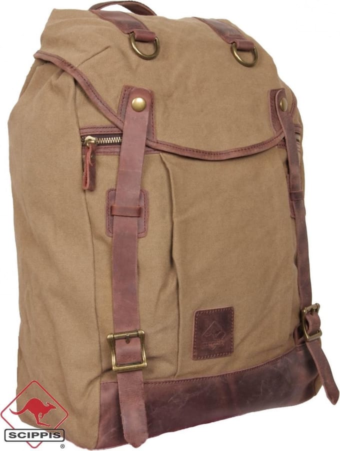 Scippis Backpack Coogee – Canvas rugzak met leren accenten