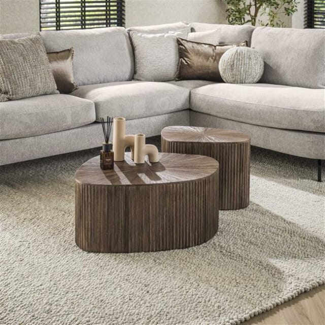 Hoyz Collection - Salontafel XL Driehoek Maya Teak - Teak Rust Brown - Set van 2