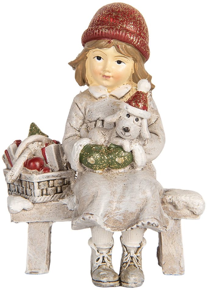 Clayre & Eef Decoratie Beeld Kind 7x5x10 cm Grijs Kunststof