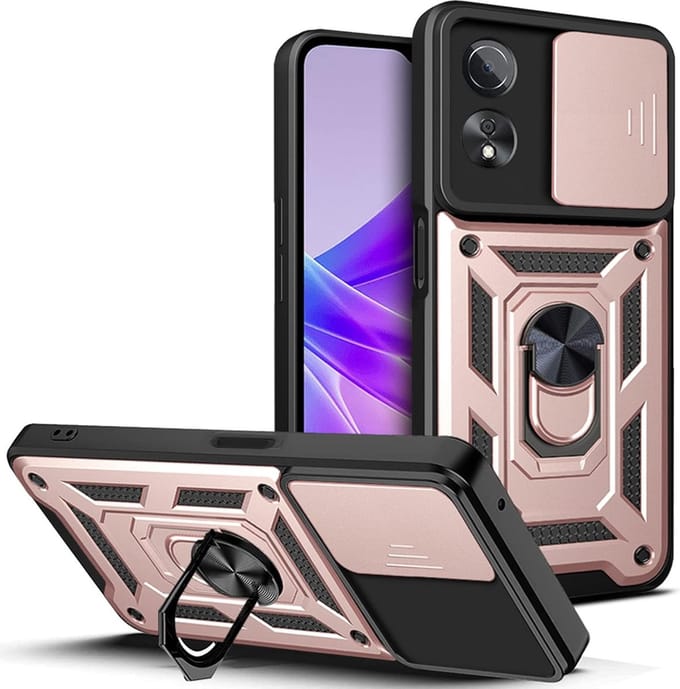 Geschikt voor Oppo A58 / A78 5G - Kickstand Ring - Hoesje met Camera Slider - Roze