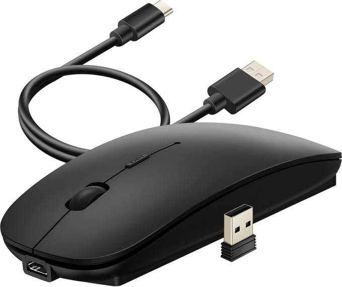 WiWu, Draadloze muis en oplaadbare compacte 2.4G USB-dongle, Zwart