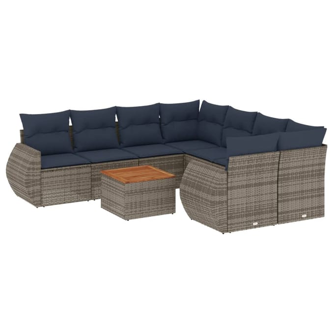 vidaXL - 9-delige - tuinbankset - met - kussens, - grijs - polyrotan