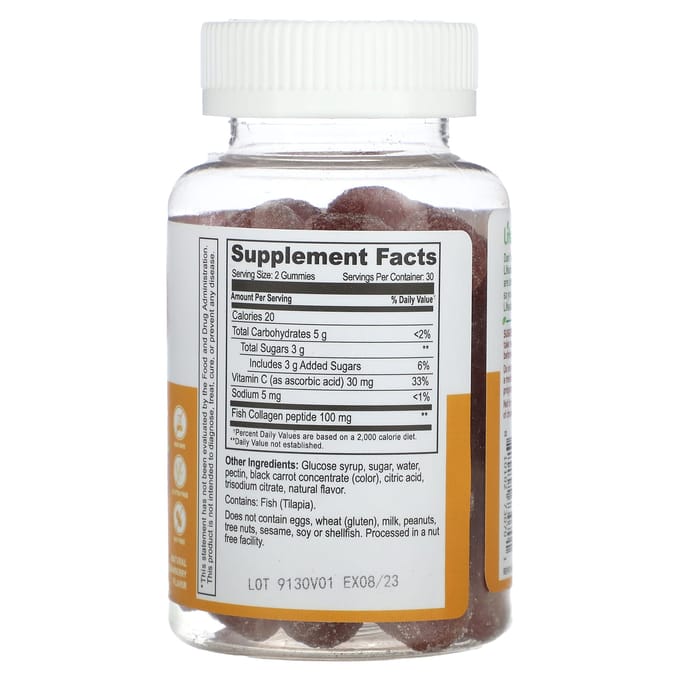 Lifeable, gummies au collagène + vitamine C, saveur naturelle de fraise, 100 mg, 60 gummies (50 mg par bonbon gélifié)