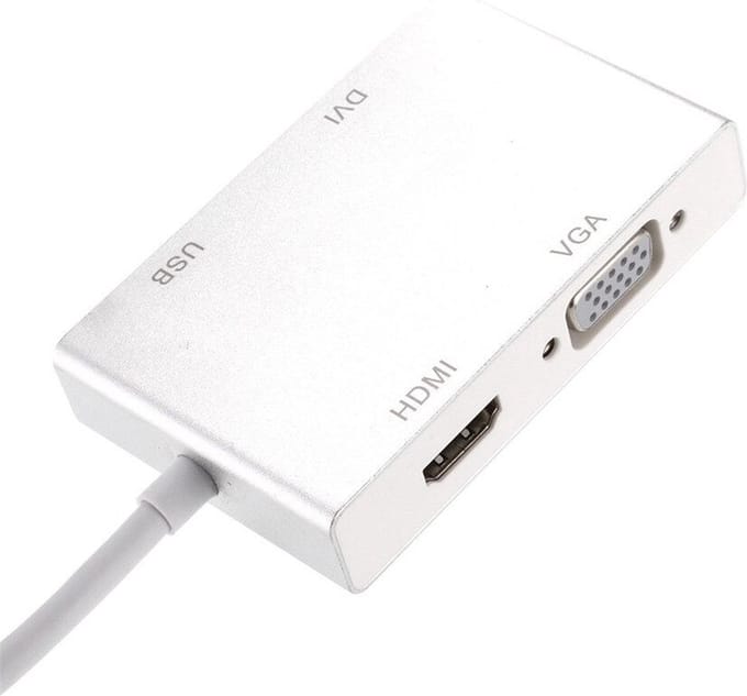 DrPhone DDH2 - USB-C 4-in-1 Adapter - Hub voor PC / Laptop / Desktop - VGA + 4K DVI + 4K HDMI & USB 3.0 - Zilver