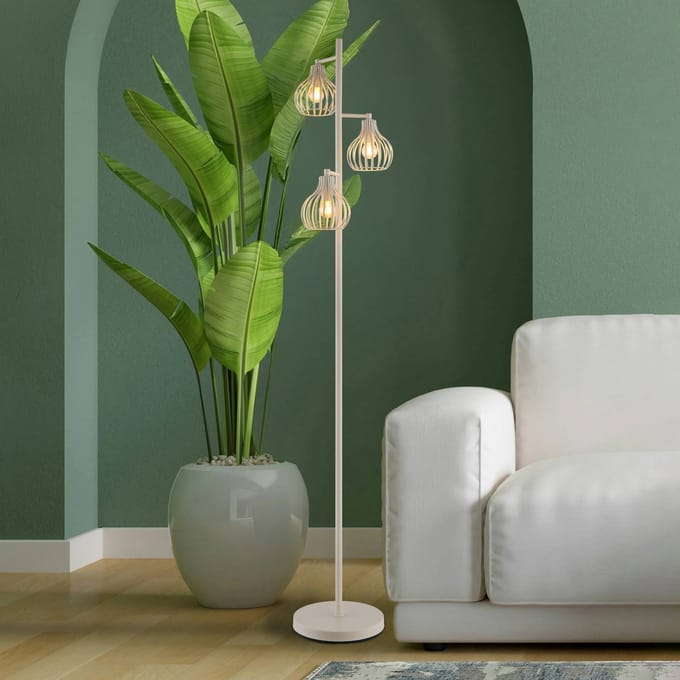 Globo Vloerlamp Mateo, crèmekleurig, metaal, 161 cm, 3 lampen, E27