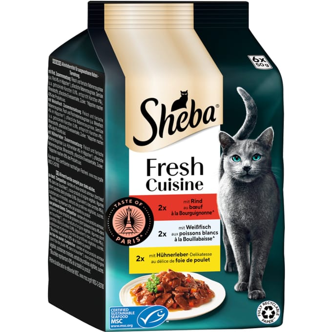 Sheba Fresh Cuisine Taste of Paris Kattenvoer 36 x 50 g - Rundvlees, Witvis en Kippenlever