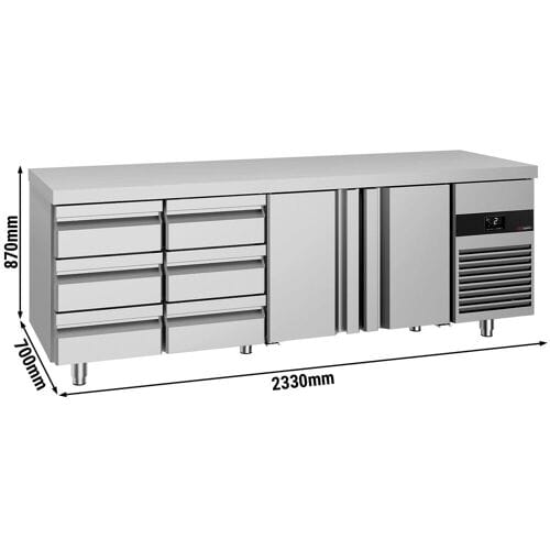 GGM Gastro Kühltisch PREMIUM - 2330x700mm - mit 2 Türen - 6 Schubladen