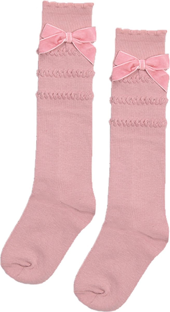 iN ControL 2pack kniekousen met VELVET strik - Roze 17/19