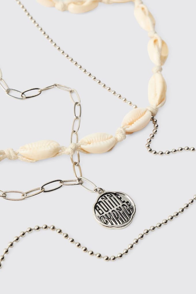 Gelaagde Ketting Met Schelp En Ketting Hanger | Silver