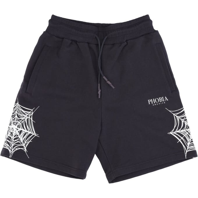 Heren trainingsshorts met spinnenwebprint zwart/wit