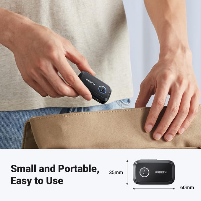 UGREEN Bluetooth Auto Auto Component 15M Communicatie Zwart Certificering 5.3 Ontvanger, 3.5mm Ontvanger, SBC/AAC, Audio, AUX, iPhone, Android, Stereo, zwart