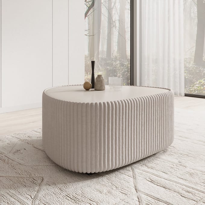 Meubella - Marlen - Salontafel - Fluffy ribstof wit