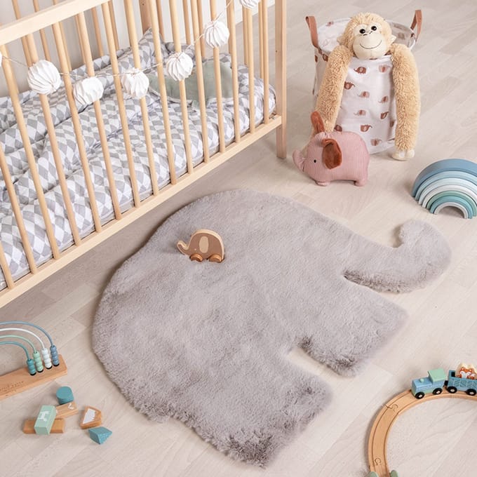 Little Olly Kindervloerkleed - Huggy Olifant Grijs | Super fluffy! - 80x100cm