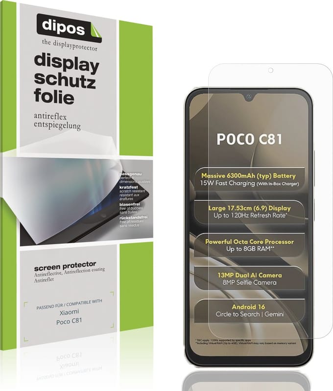 dipos – 4x Matte Beschermfolie geschikt voor Xiaomi Poco C81 | Krasbestendige & antireflecterende Screenprotector Ultra-Thin