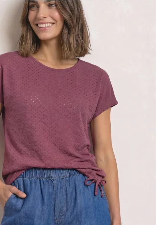 Shirt van kant met ronde hals