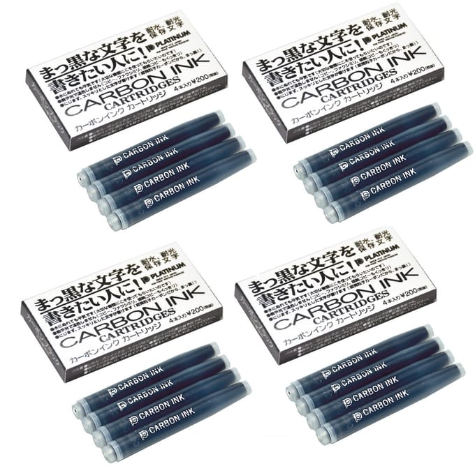 Platinum - 4 pack - Vulpen Vulling - Carbon Black Inkt Patronen - doosjes van 4 patronen