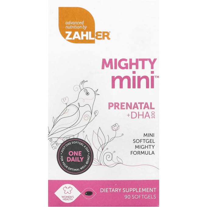 Zahler, Mighty Mini Prénatal + DHA, 100 mg, 90 gélules molles