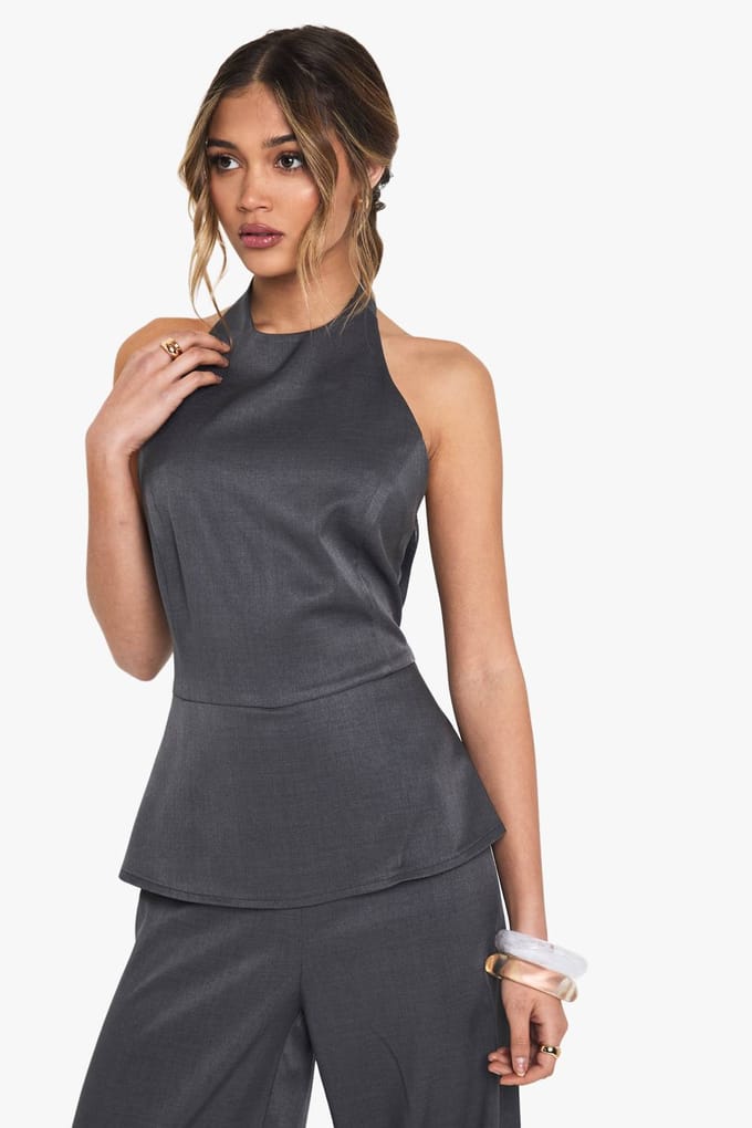 boohoo Dames Tailored High Neck Waistcoat Jumpsuit | Grijs | Maat: 44