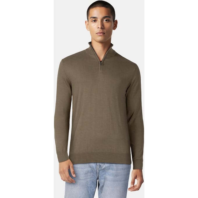 French Connection Cotton Half Zip Khaki Mel Maat: S | Sweaters Outlet | Heren | Bruin