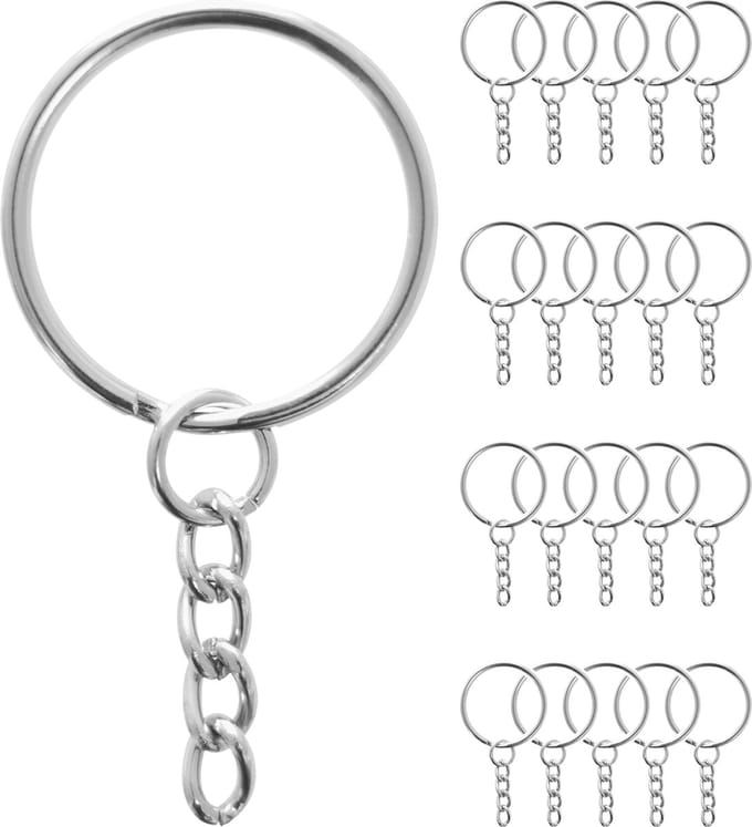 Sleutelhanger Sleutelringen - splitring met ketting - 25mm – 20 stuks – RVS