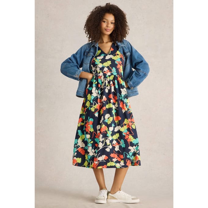 White Stuff Leah Jersey Dress Navy Multi Größe: 6 REGULAR | Midikleider Outlet | Damen | Blau