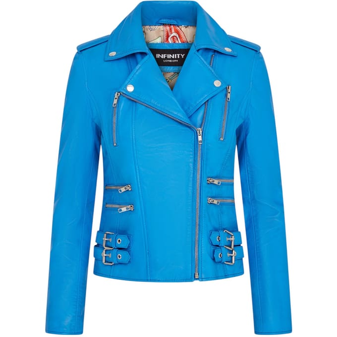 Dames leren blauwe Brando bikerjack - Loddon
