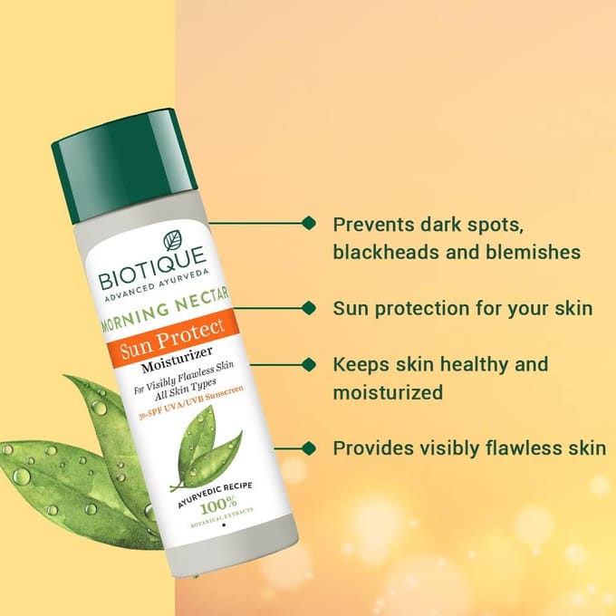 Biotique Morning Nectar SPF 30 Sunscreen Moisturizer – Wild Turmeric & Neem for Flawless Skin – 120 ml blue