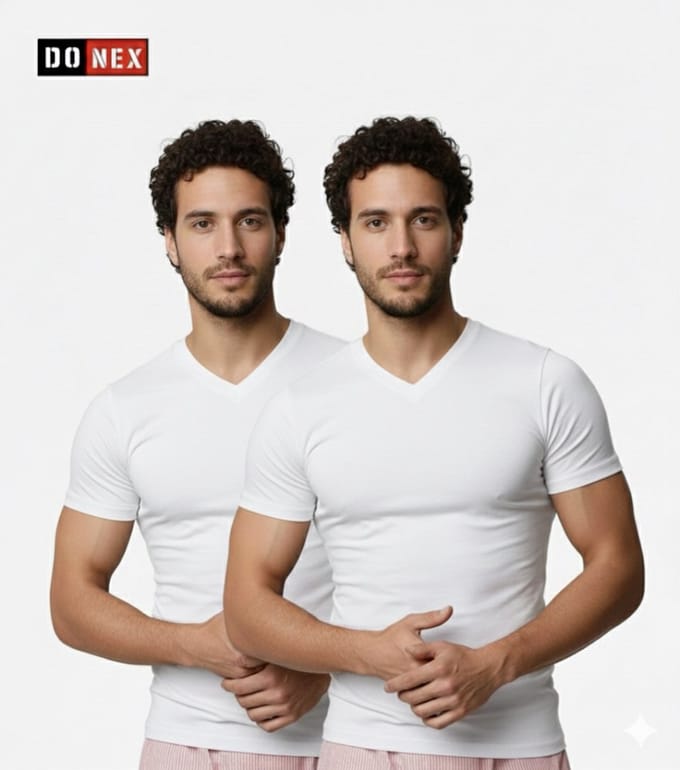 DONEX® Heren T-Shirts V-Hals 2 Pack – Wit – 100% Katoen – Slim Fit – Maat M