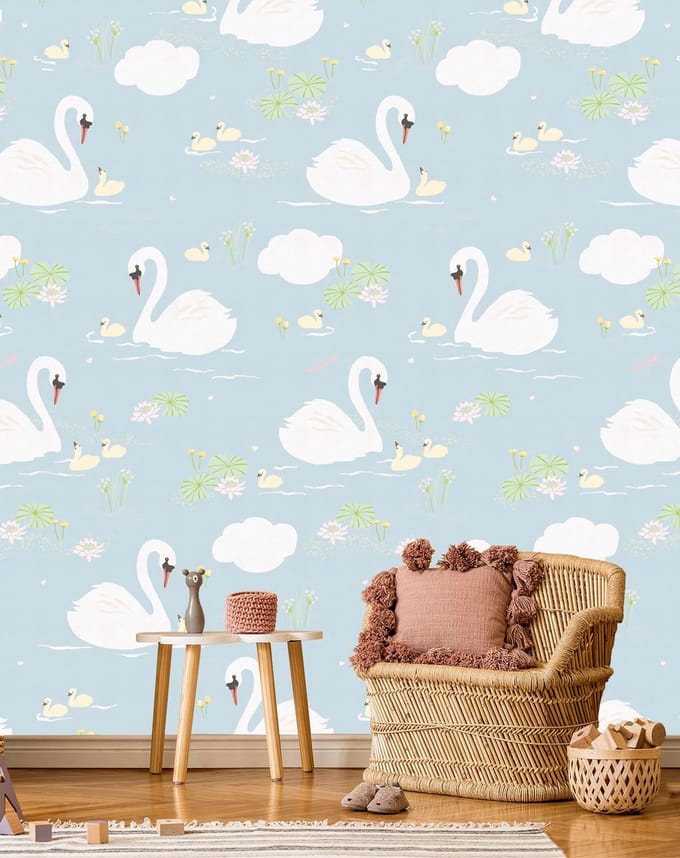 INGK - Kate & Andy - Behang - Swans Blue