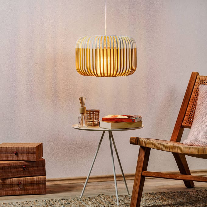Forestier hanglamp Bamboo S, Ø 35 cm, wit