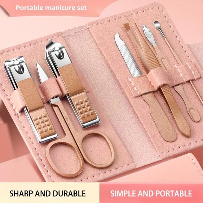 7-delige Manicure Set Nagelknipper Set Gereedschap Professioneel Roestvrij Staal Nagelsverzorging Knipper Schaar roze