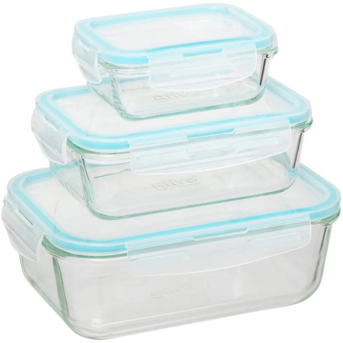5Five Vershoudbakjes met deksel - glas - set 3x stuks - 330/800/1730 ml - luchtdicht - met clips