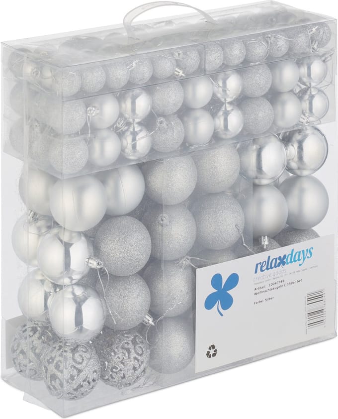 kerstballen - set van 150 - mat - glanzend - glitters - plastic - ∅ 3, 4, 6 cm - zilver