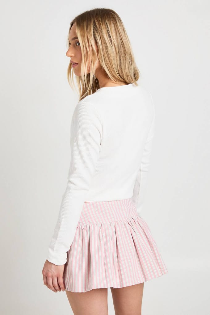 boohoo Dames Petite Gestreepte Flippy Mini Rok | Pink | Maat: 12