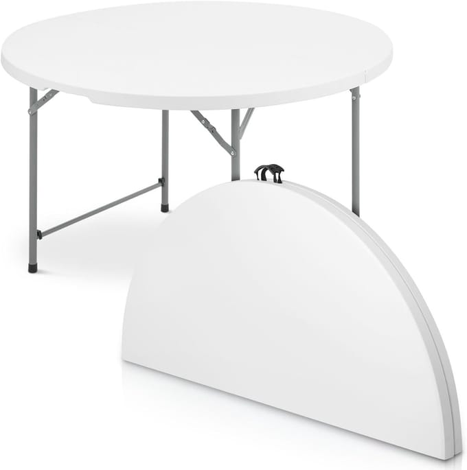 ADSafety Inklapbare Tafel Rond - Campingtafel - Klaptafel - Vouwtafel Buiten - Tuintafel - Ø 122 x H 74 CM - Wit