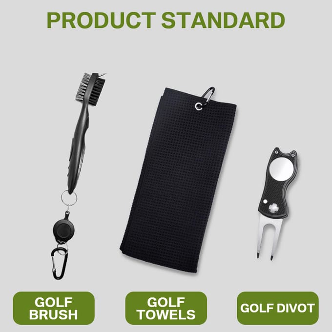 Golf Schoonmaakgereedschap Set Gesp Ontwerp Golf Handdoek Dubbelzijdig Golf Borstel Opvouwbaar Golf Pitchfork zwart