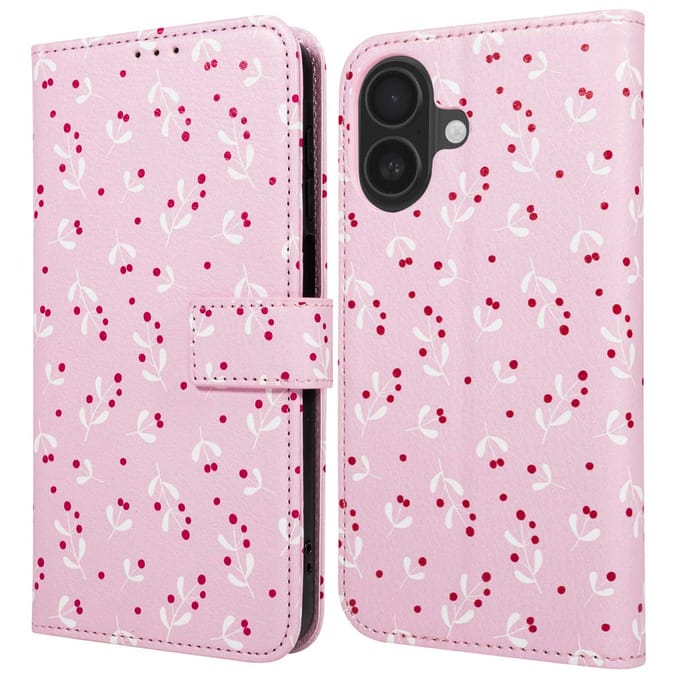 imoshion Hoesje - Geschikt voor Apple iPhone 16 - Design Bookcase smartphone - Blush Berries
