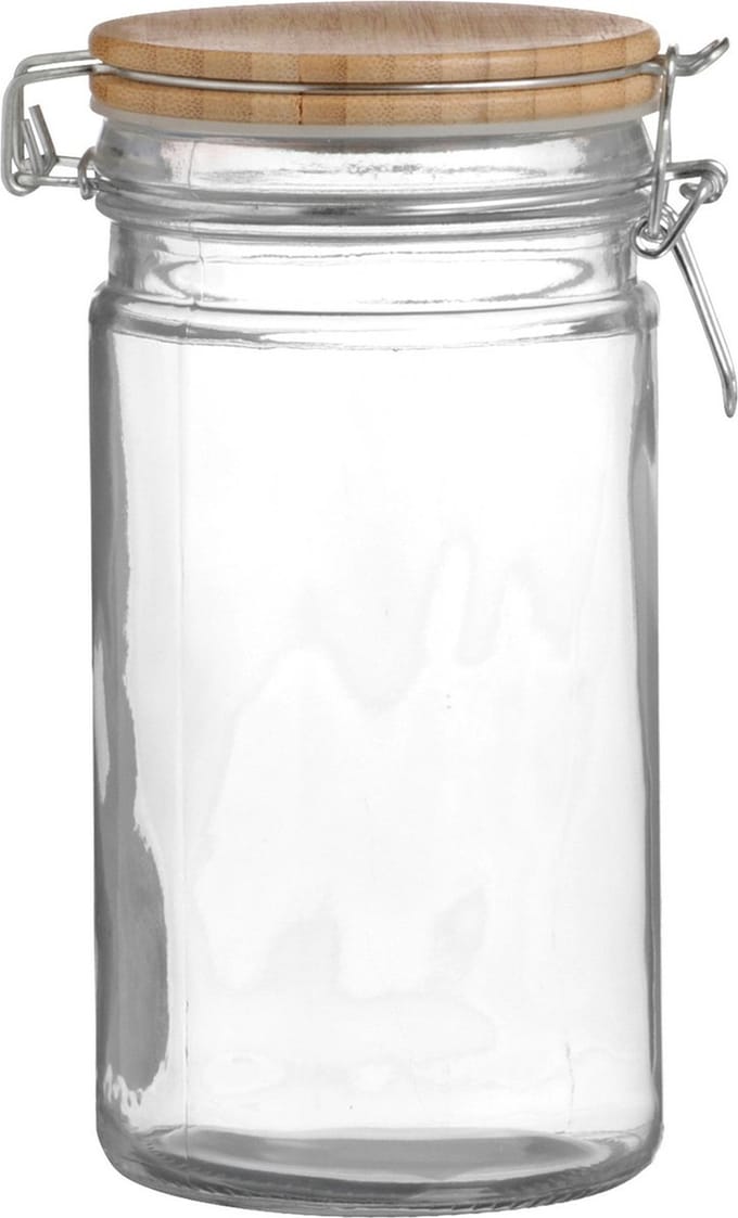 Urban Living Voorraadpot/bewaarpot - 1L - glas - met beugelsluiting - bamboe deksel